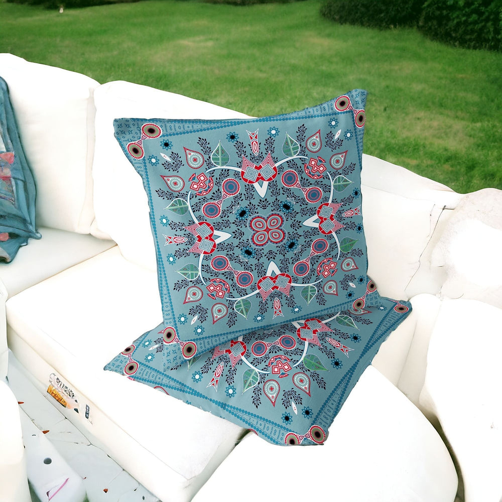 Homeroots Set Of Two 16" X 16" Blue And White Blown Seam Paisley Indoor Outdoor Throw Pillow  Polyester 535761