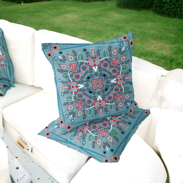 Homeroots Set Of Two 16" X 16" Blue And White Blown Seam Paisley Indoor Outdoor Throw Pillow  Polyester 535761