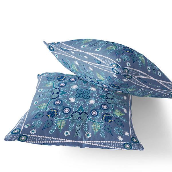Homeroots Set Of Two 16" X 16" Blue And White Blown Seam Paisley Indoor Outdoor Throw Pillow  Polyester 535762