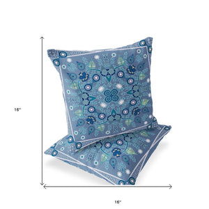 Homeroots Set Of Two 16" X 16" Blue And White Blown Seam Paisley Indoor Outdoor Throw Pillow  Polyester 535762