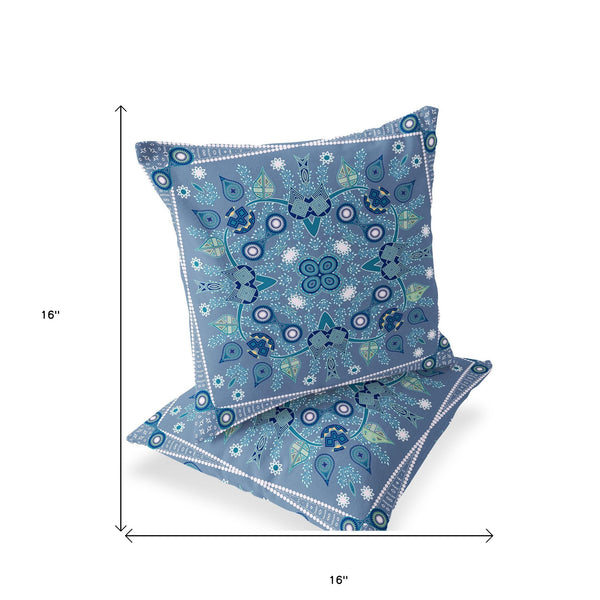 Homeroots Set Of Two 16" X 16" Blue And White Blown Seam Paisley Indoor Outdoor Throw Pillow  Polyester 535762