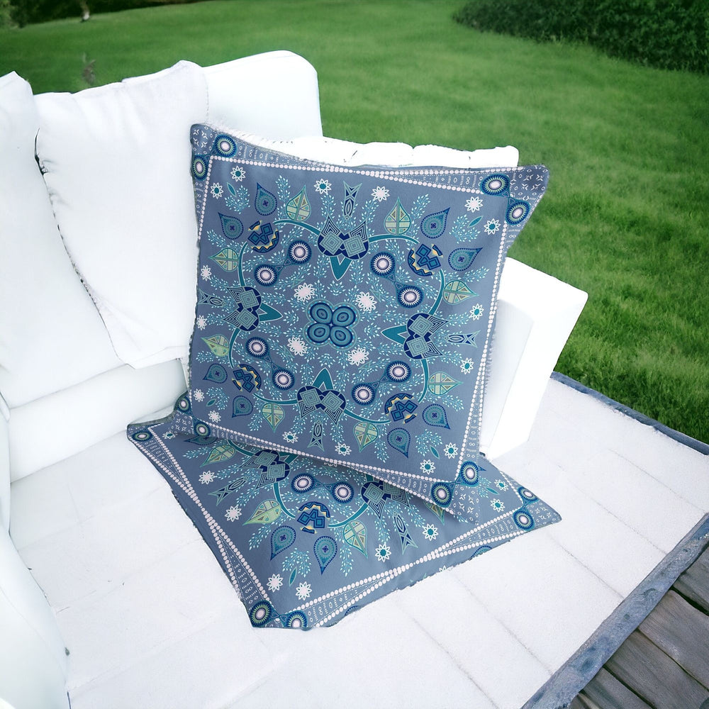 Homeroots Set Of Two 16" X 16" Blue And White Blown Seam Paisley Indoor Outdoor Throw Pillow  Polyester 535762