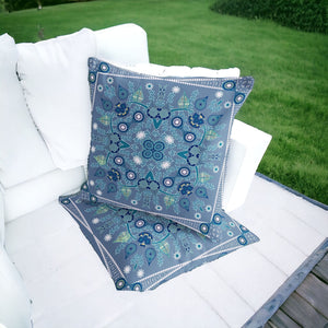 Homeroots Set Of Two 16" X 16" Blue And White Blown Seam Paisley Indoor Outdoor Throw Pillow  Polyester 535762