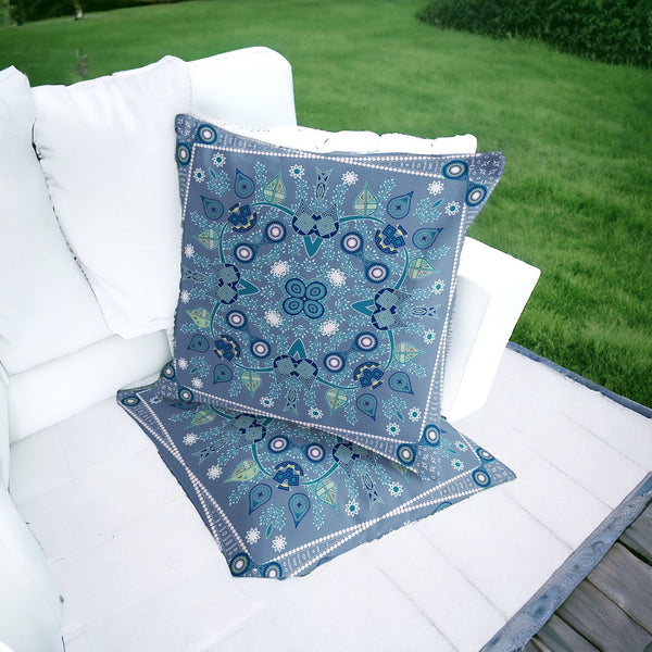 Homeroots Set Of Two 16" X 16" Blue And White Blown Seam Paisley Indoor Outdoor Throw Pillow  Polyester 535762