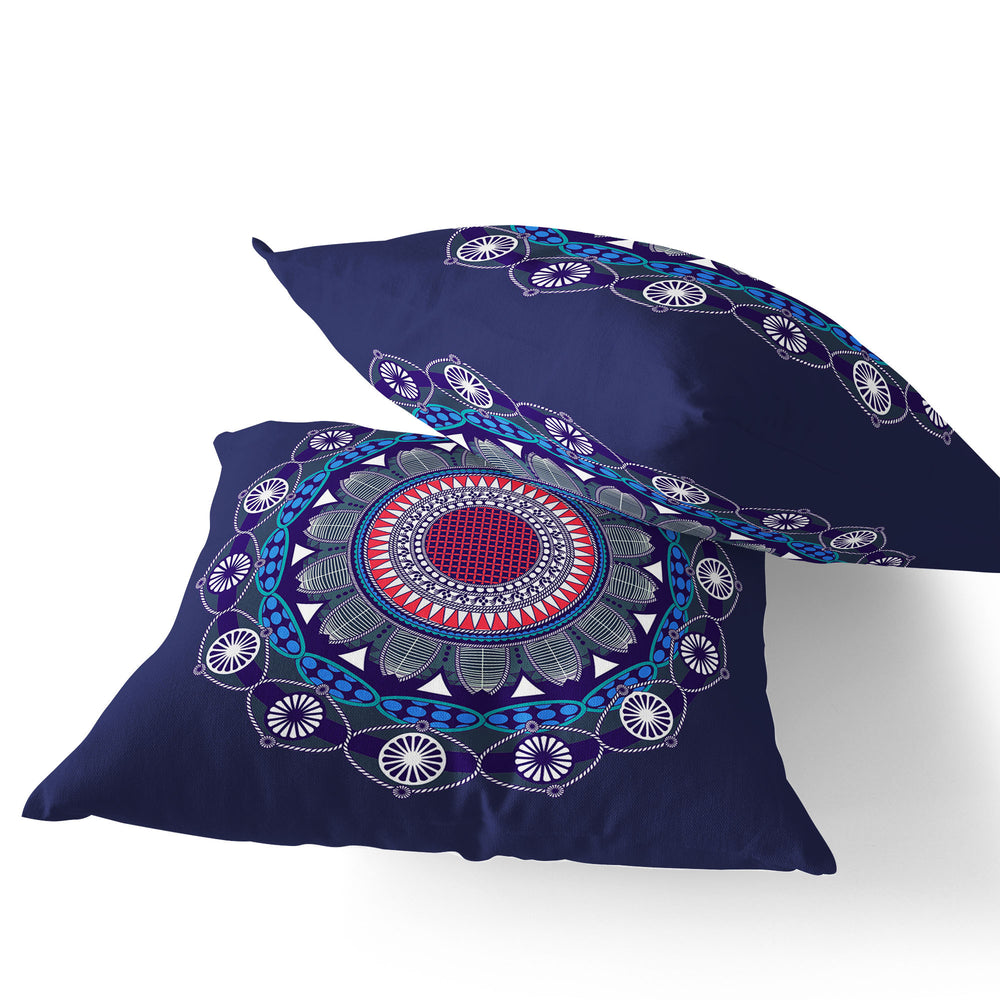 Homeroots Set Of Two 16" X 16" Blue And White Blown Seam Floral Indoor Outdoor Throw Pillow  Polyester 535763