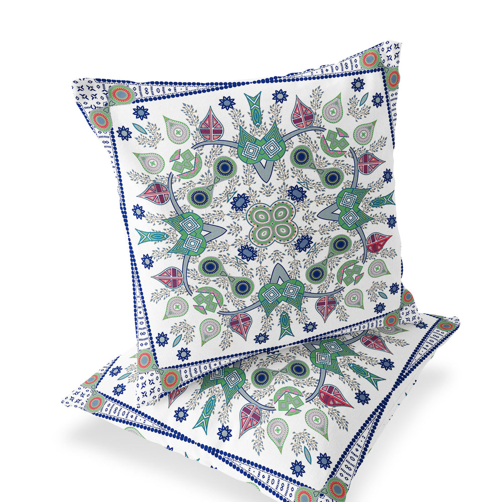 Homeroots Set Of Two 16" X 16" Blue And Off White Blown Seam Paisley Indoor Outdoor Throw Pillow  Polyester 535764