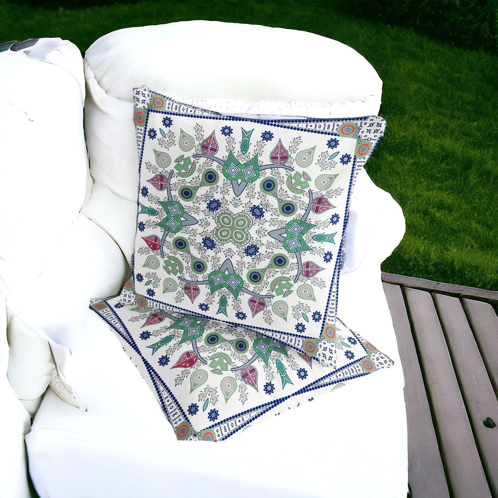 Homeroots Set Of Two 16" X 16" Blue And Off White Blown Seam Paisley Indoor Outdoor Throw Pillow  Polyester 535764