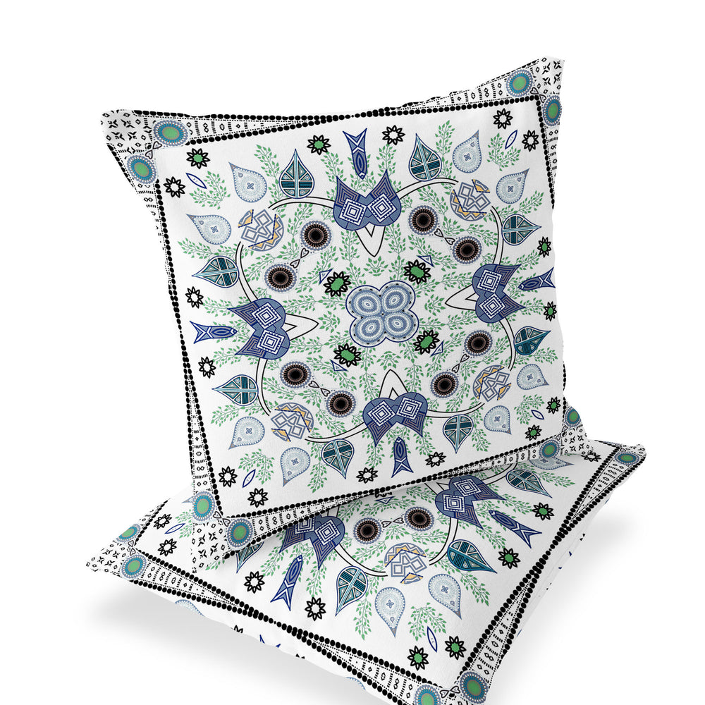 Homeroots Set Of Two 16" X 16" Blue And Off White Blown Seam Paisley Indoor Outdoor Throw Pillow  Polyester 535765