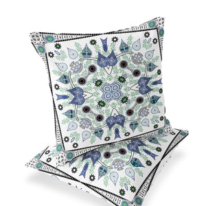 Homeroots Set Of Two 16" X 16" Blue And Off White Blown Seam Paisley Indoor Outdoor Throw Pillow  Polyester 535765
