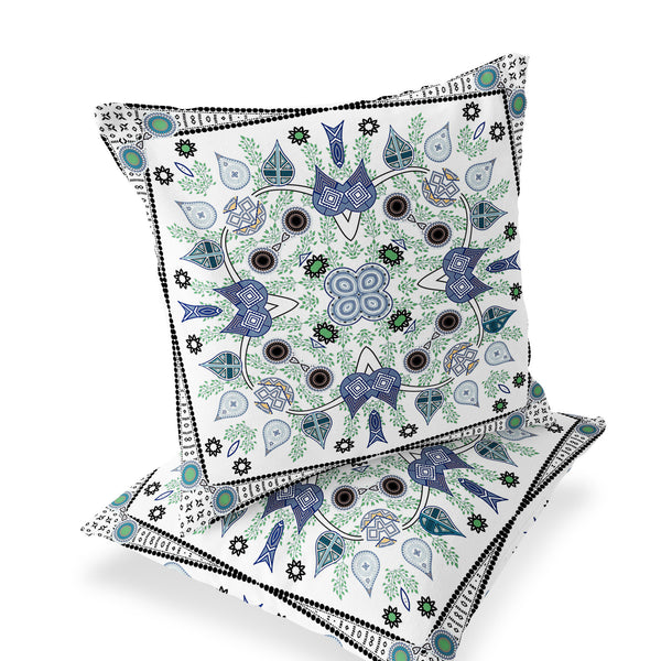 Homeroots Set Of Two 16" X 16" Blue And Off White Blown Seam Paisley Indoor Outdoor Throw Pillow  Polyester 535765