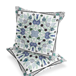 Homeroots Set Of Two 16" X 16" Blue And Off White Blown Seam Paisley Indoor Outdoor Throw Pillow  Polyester 535765
