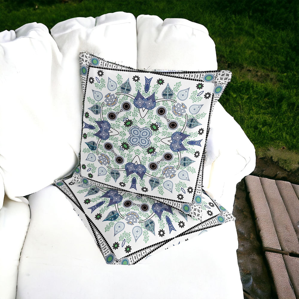 Homeroots Set Of Two 16" X 16" Blue And Off White Blown Seam Paisley Indoor Outdoor Throw Pillow  Polyester 535765