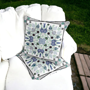 Homeroots Set Of Two 16" X 16" Blue And Off White Blown Seam Paisley Indoor Outdoor Throw Pillow  Polyester 535765
