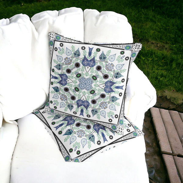Homeroots Set Of Two 16" X 16" Blue And Off White Blown Seam Paisley Indoor Outdoor Throw Pillow  Polyester 535765