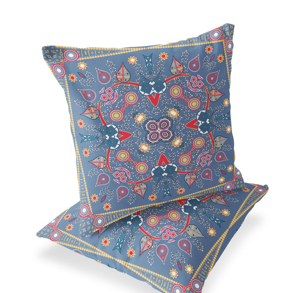 Homeroots Set Of Two 16" X 16" Blue And Purple Blown Seam Paisley Indoor Outdoor Throw Pillow  Polyester 535766