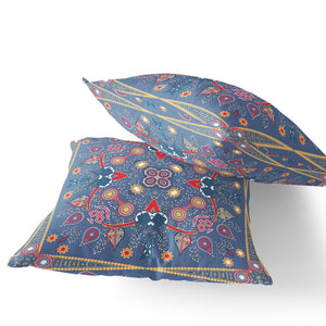 Homeroots Set Of Two 16" X 16" Blue And Purple Blown Seam Paisley Indoor Outdoor Throw Pillow  Polyester 535766