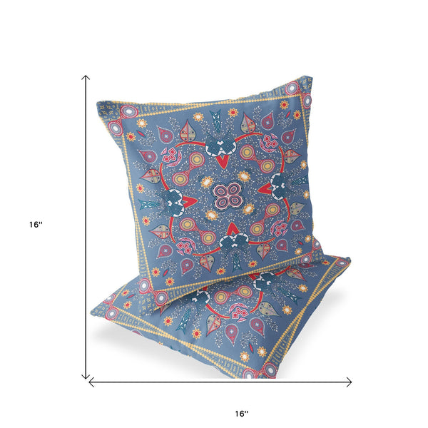 Homeroots Set Of Two 16" X 16" Blue And Purple Blown Seam Paisley Indoor Outdoor Throw Pillow  Polyester 535766