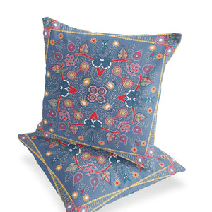 Homeroots Set Of Two 16" X 16" Blue And Purple Blown Seam Paisley Indoor Outdoor Throw Pillow  Polyester 535766
