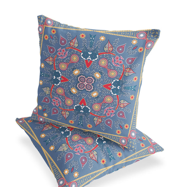 Homeroots Set Of Two 16" X 16" Blue And Purple Blown Seam Paisley Indoor Outdoor Throw Pillow  Polyester 535766