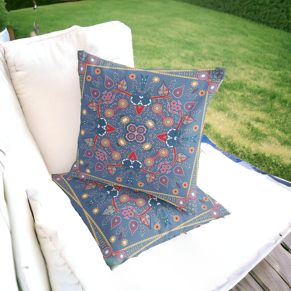 Homeroots Set Of Two 16" X 16" Blue And Purple Blown Seam Paisley Indoor Outdoor Throw Pillow  Polyester 535766
