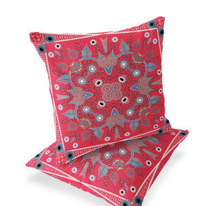 Homeroots Set Of Two 16" X 16" Gray And Red Blown Seam Paisley Indoor Outdoor Throw Pillow  Polyester 535767