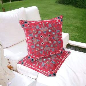 Homeroots Set Of Two 16" X 16" Gray And Red Blown Seam Paisley Indoor Outdoor Throw Pillow  Polyester 535767