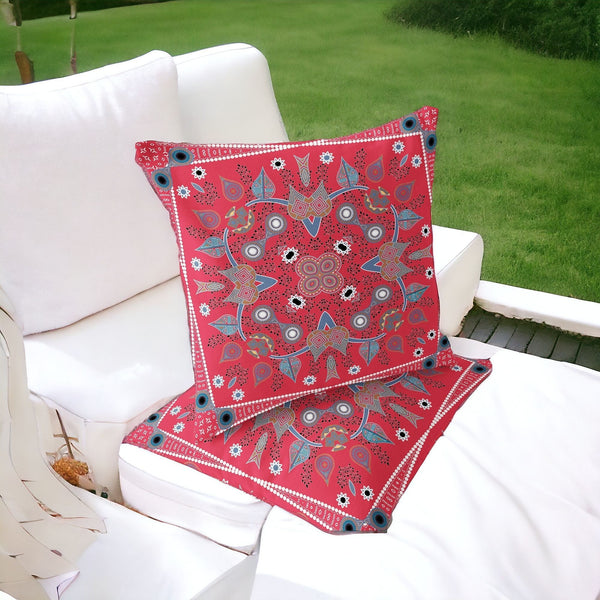 Homeroots Set Of Two 16" X 16" Gray And Red Blown Seam Paisley Indoor Outdoor Throw Pillow  Polyester 535767