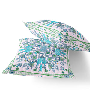 Homeroots Set Of Two 16" X 16" Green And White Blown Seam Paisley Indoor Outdoor Throw Pillow  Polyester 535768
