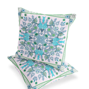 Homeroots Set Of Two 16" X 16" Green And White Blown Seam Paisley Indoor Outdoor Throw Pillow  Polyester 535768