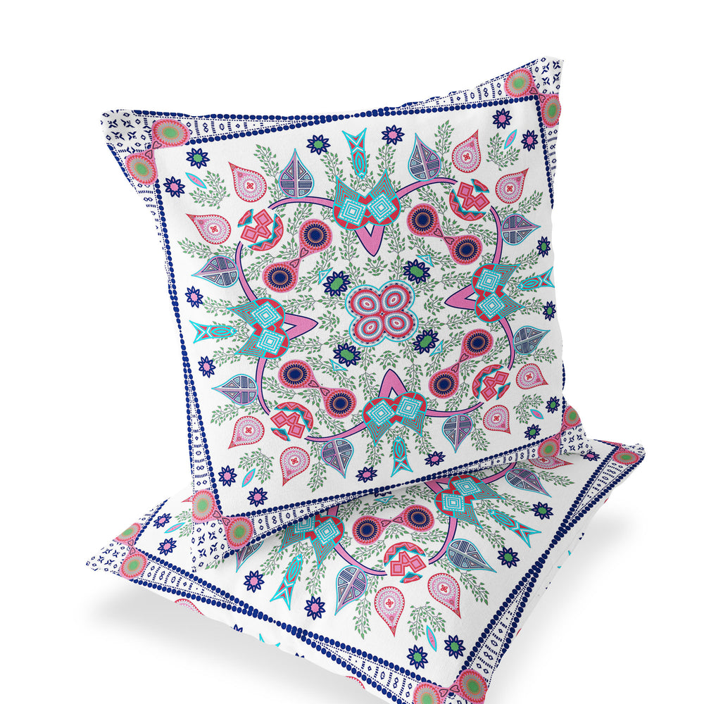 Homeroots Set Of Two 16" X 16" Pink And White Blown Seam Paisley Indoor Outdoor Throw Pillow  Polyester 535769