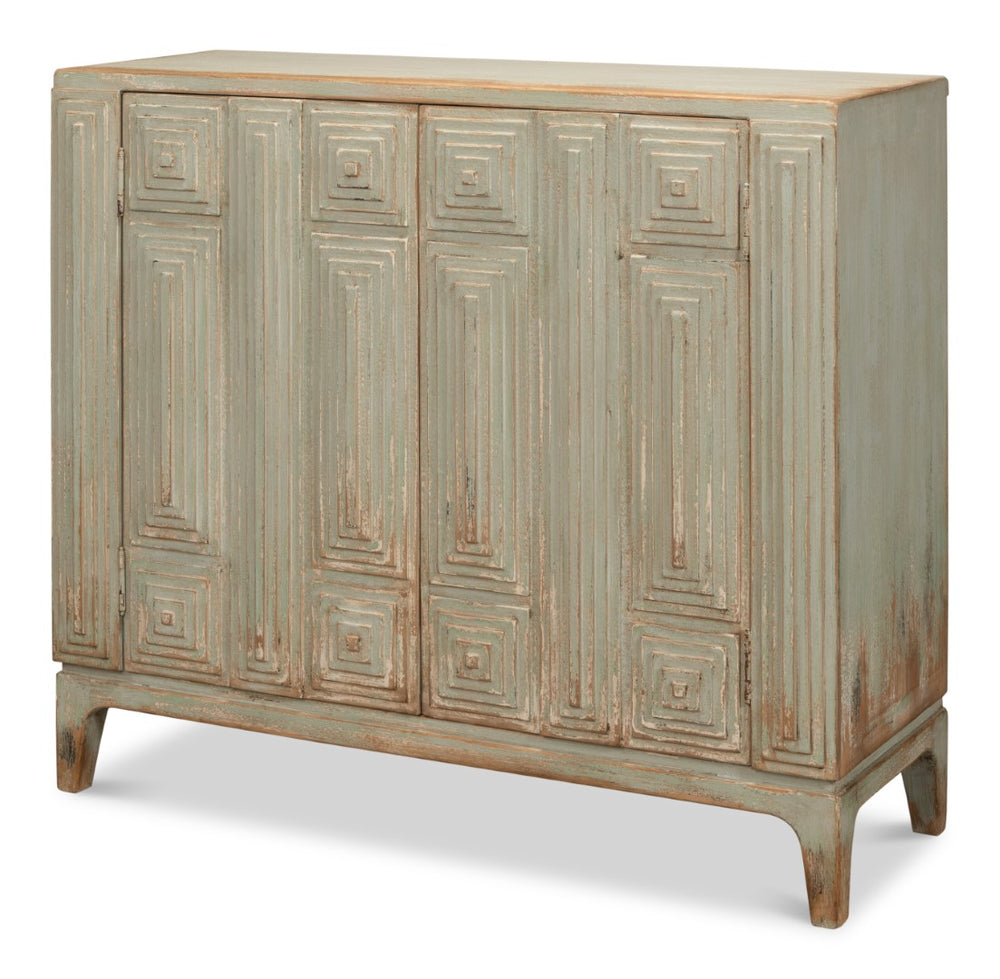 Sarreid Peyton 2 Door Commode In Elegant Sage Finish - Stylish Pine Wood Storage For Your Bathroom Décor Green  53577-4