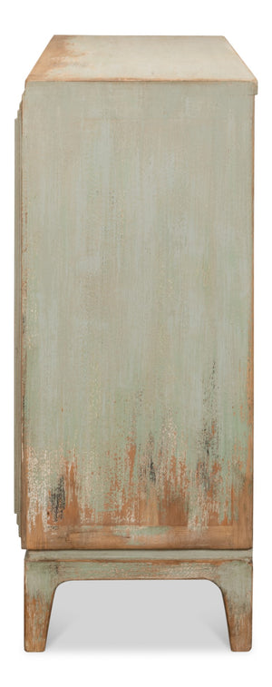 Sarreid Peyton 2 Door Commode In Elegant Sage Finish - Stylish Pine Wood Storage For Your Bathroom Décor Green  53577-4