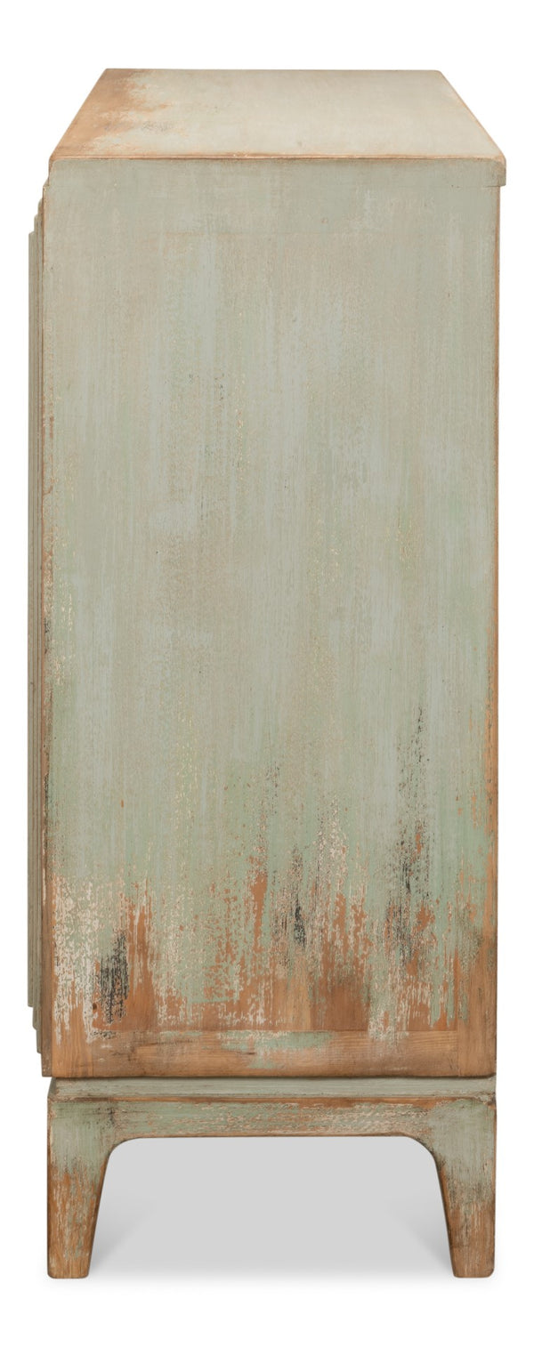 Sarreid Peyton 2 Door Commode In Elegant Sage Finish - Stylish Pine Wood Storage For Your Bathroom Décor Green  53577-4