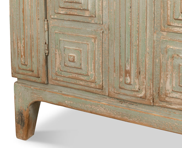 Sarreid Peyton 2 Door Commode In Elegant Sage Finish - Stylish Pine Wood Storage For Your Bathroom Décor Green  53577-4