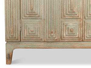 Sarreid Peyton 2 Door Commode In Elegant Sage Finish - Stylish Pine Wood Storage For Your Bathroom Décor Green  53577-4