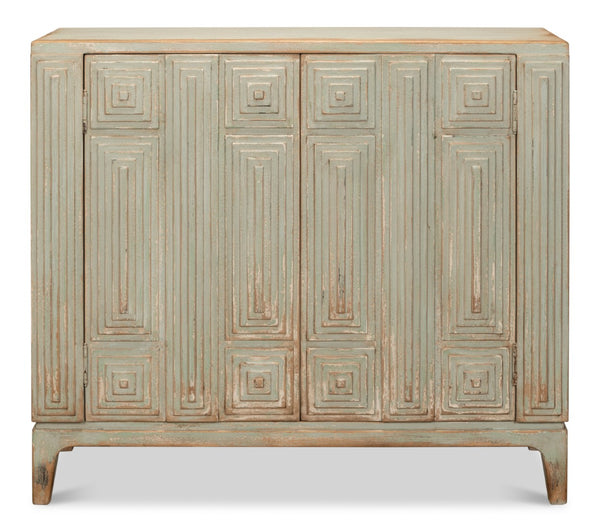 Sarreid Peyton 2 Door Commode In Elegant Sage Finish - Stylish Pine Wood Storage For Your Bathroom Décor Green  53577-4