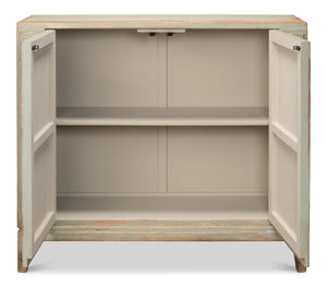 Sarreid Peyton 2 Door Commode In Elegant Sage Finish - Stylish Pine Wood Storage For Your Bathroom Décor Green  53577-4