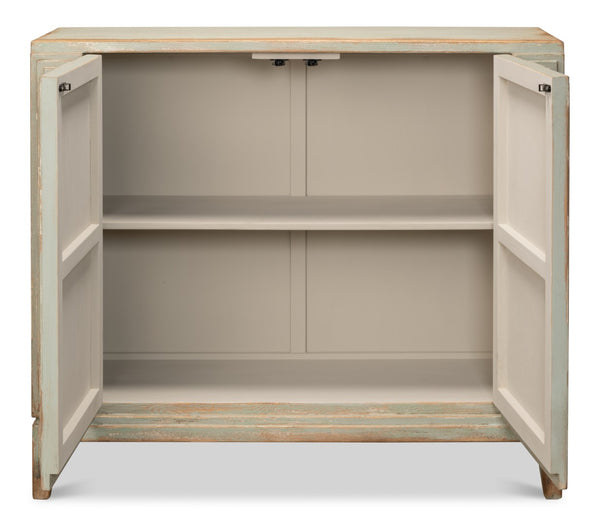 Sarreid Peyton 2 Door Commode In Elegant Sage Finish - Stylish Pine Wood Storage For Your Bathroom Décor Green  53577-4