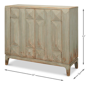 Sarreid Peyton 2 Door Commode In Elegant Sage Finish - Stylish Pine Wood Storage For Your Bathroom Décor Green  53577-4