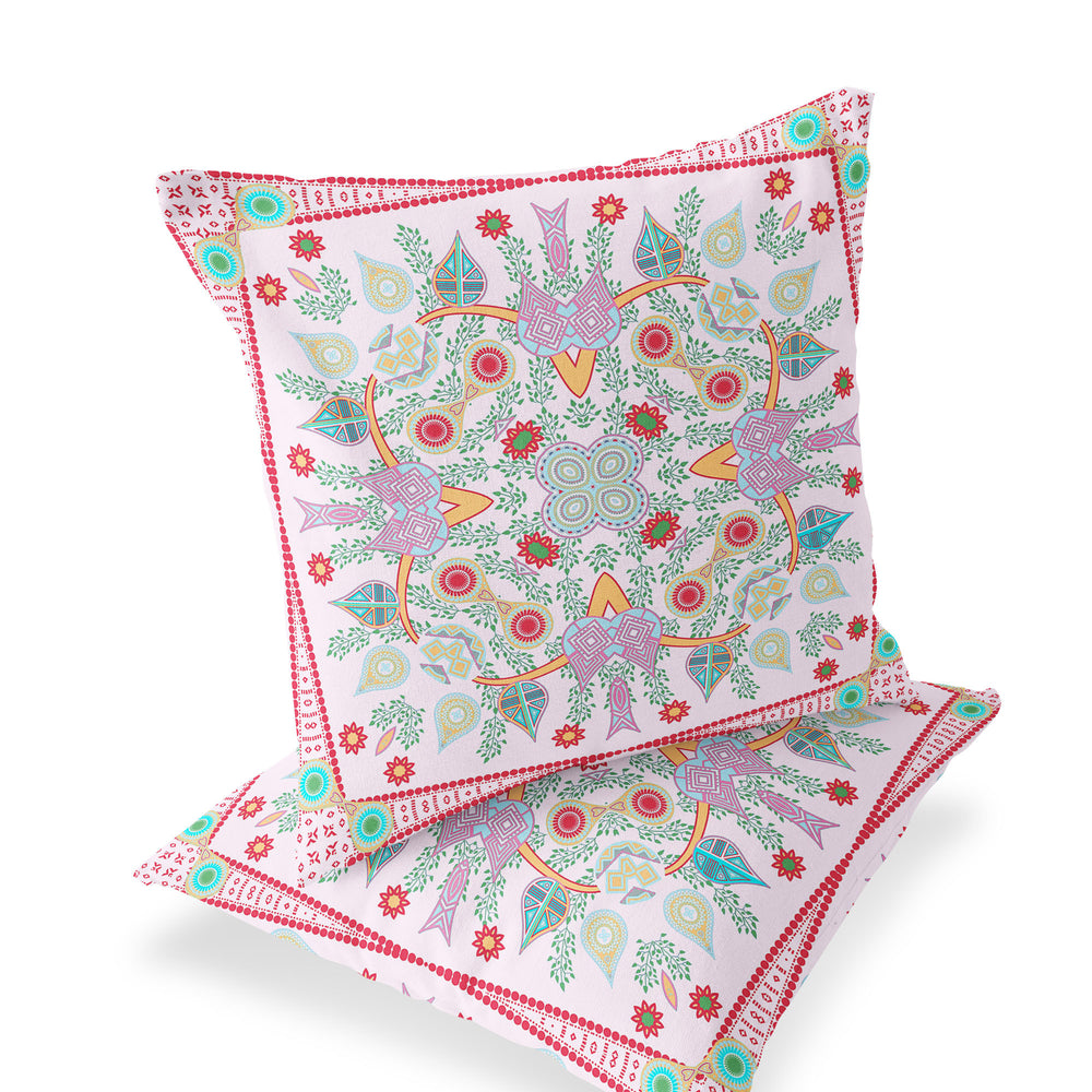 Homeroots Set Of Two 16" X 16" Red And Pink Blown Seam Paisley Indoor Outdoor Throw Pillow  Polyester 535770