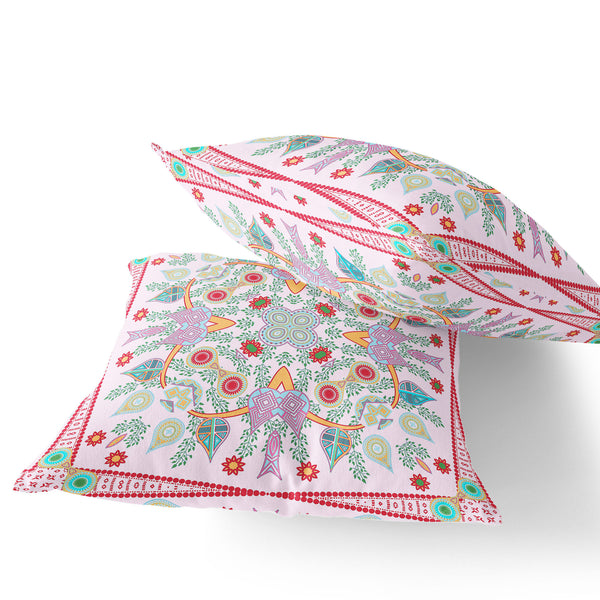 Homeroots Set Of Two 16" X 16" Red And Pink Blown Seam Paisley Indoor Outdoor Throw Pillow  Polyester 535770