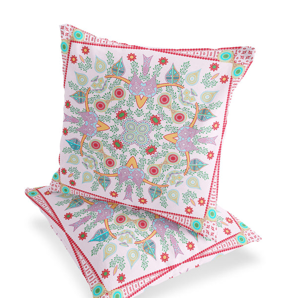 Homeroots Set Of Two 16" X 16" Red And Pink Blown Seam Paisley Indoor Outdoor Throw Pillow  Polyester 535770