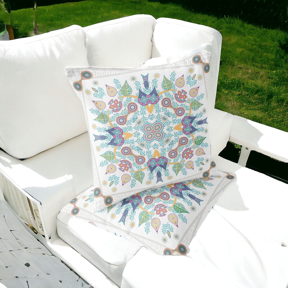 Homeroots Set Of Two 16" X 16" Yellow And White Blown Seam Paisley Indoor Outdoor Throw Pillow  Polyester 535771