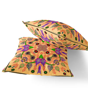 Homeroots Set Of Two 16" X 16" Beige And Green Blown Seam Paisley Indoor Outdoor Throw Pillow  Polyester 535772