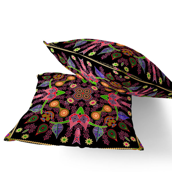 Homeroots Set Of Two 16" X 16" Black And Pink Blown Seam Paisley Indoor Outdoor Throw Pillows  Polyester 535773