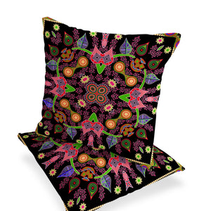 Homeroots Set Of Two 16" X 16" Black And Pink Blown Seam Paisley Indoor Outdoor Throw Pillows  Polyester 535773