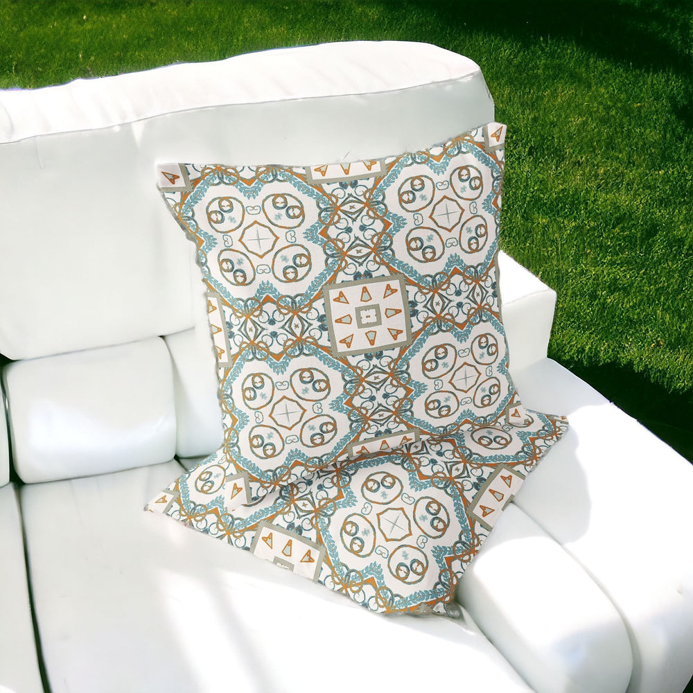 Homeroots Set Of Two 16" X 16" Orange And White Blown Seam Eclectic Indoor Outdoor Throw Pillow  Polyester 535774