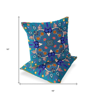 Homeroots Set Of Two 16" X 16" Blue Blown Seam Paisley Indoor Outdoor Throw Pillow  Polyester 535776