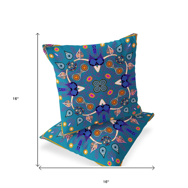 Homeroots Set Of Two 16" X 16" Blue Blown Seam Paisley Indoor Outdoor Throw Pillow  Polyester 535776