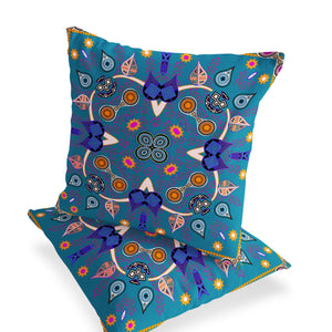Homeroots Set Of Two 16" X 16" Blue Blown Seam Paisley Indoor Outdoor Throw Pillow  Polyester 535776